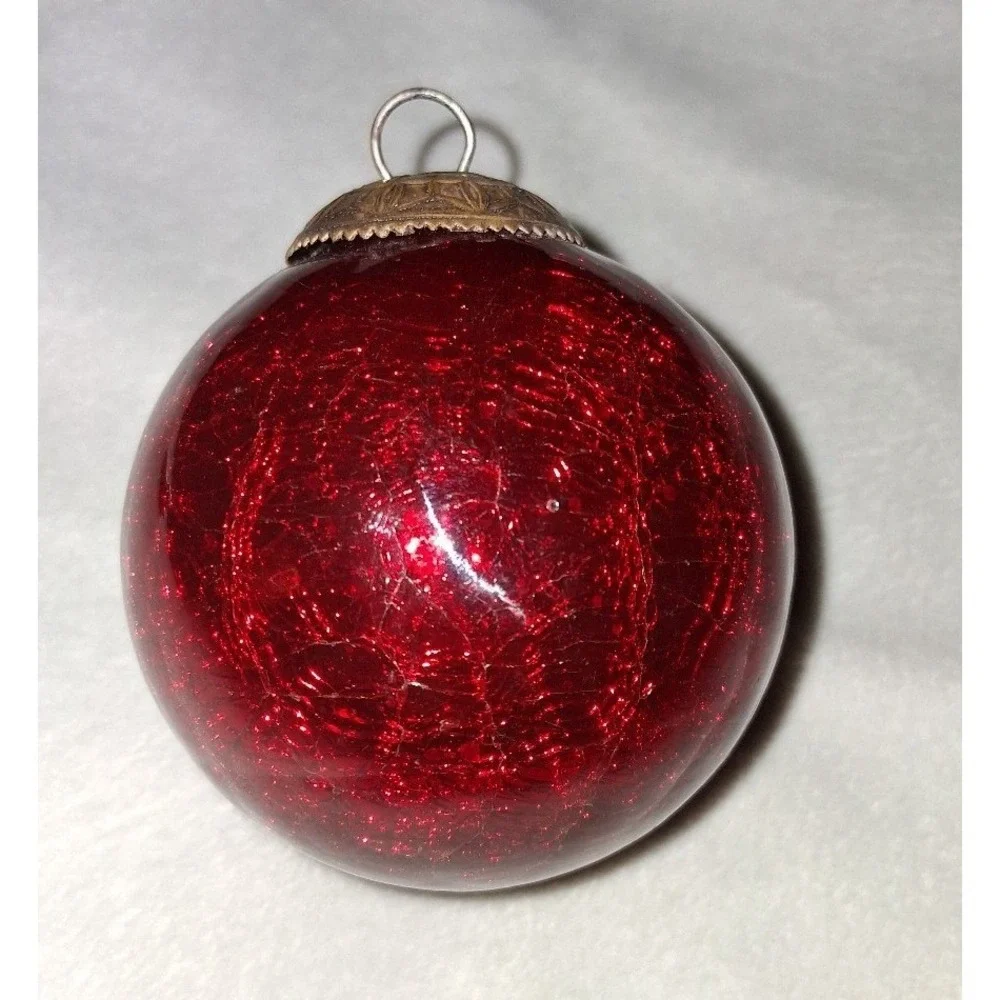 Vintage Midwest Kugel Red Crackle Glass Christmas Ornament 2.75
